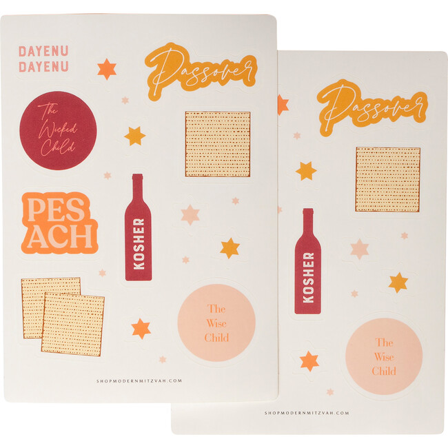 2 Sheets of Passover Stickers, Pink and Yellow - Paper Goods - 1