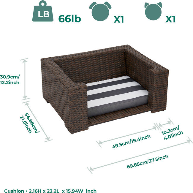 Wicker Pet Rattan Bed with Cushions - Pet Beds - 4