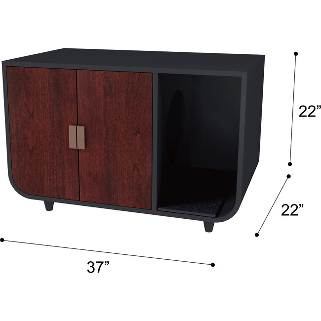  Dyad Large Mid Century Wooden Cat Litter Box Cabinet and Side Table, Mocha Walnut - Pet Crates & Kennels - 6