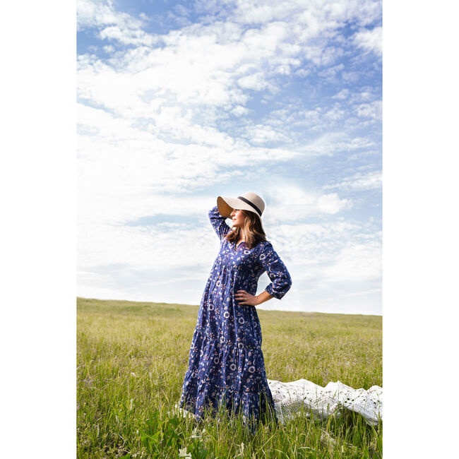 Women's Talia Maxi Dress, Bagru Blue Block - Dresses - 2