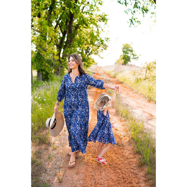 Women's Talia Maxi Dress, Bagru Blue Block - Dresses - 3
