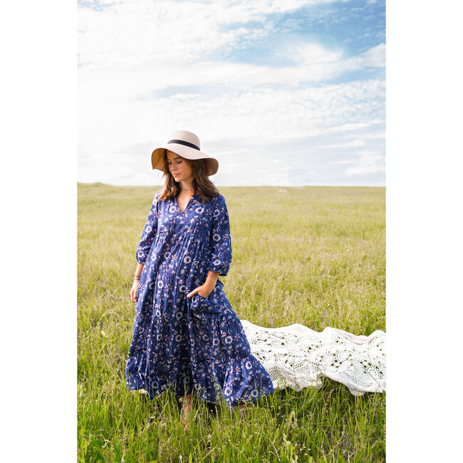 Women's Talia Maxi Dress, Bagru Blue Block - Dresses - 5