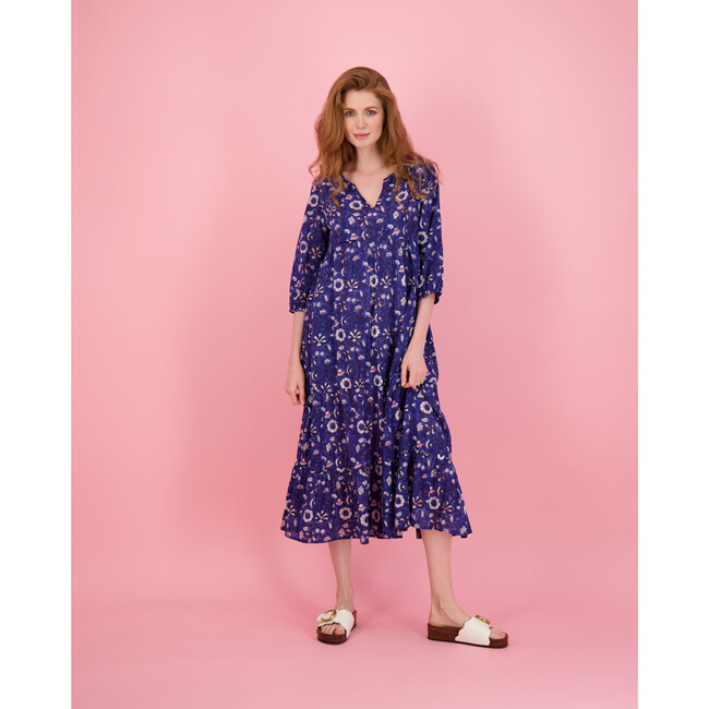 Women's Talia Maxi Dress, Bagru Blue Block - Dresses - 8
