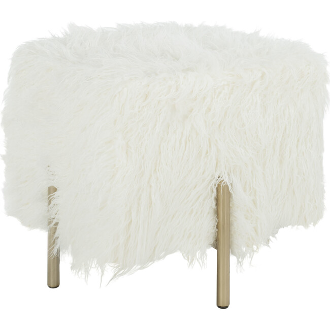 Momina Faux Fur Square Ottoman, White - Ottomans - 3