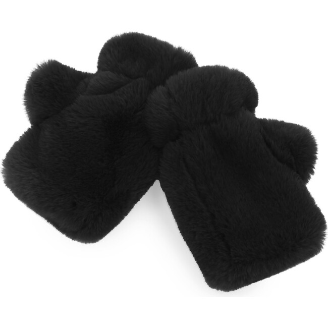 Ariel Kids Faux Fur Fingerless Gloves, Noir - Gloves - 1