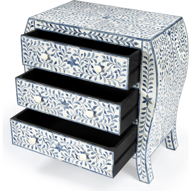 Trubadur Bone Inlay 3-Drawer Chest, Blue/White - Dressers - 3