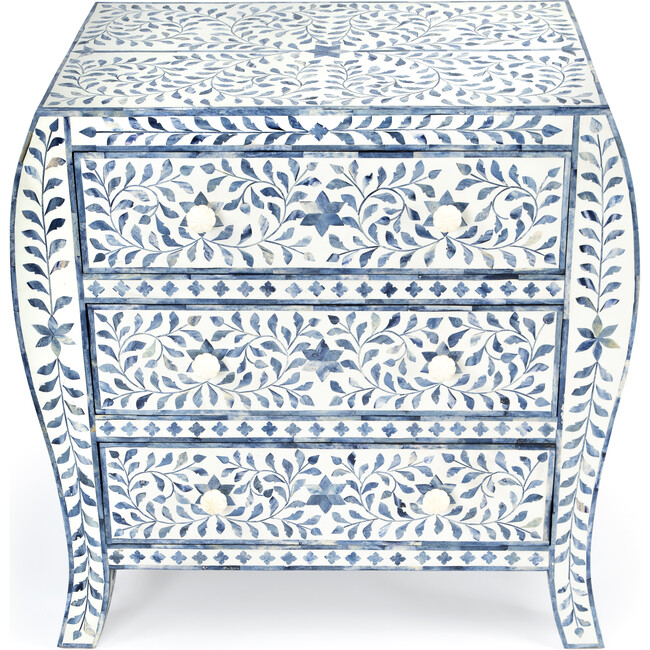 Trubadur Bone Inlay 3-Drawer Chest, Blue/White - Dressers - 4