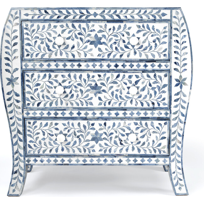Trubadur Bone Inlay 3-Drawer Chest, Blue/White - Dressers - 5