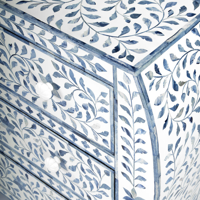 Trubadur Bone Inlay 3-Drawer Chest, Blue/White - Dressers - 9