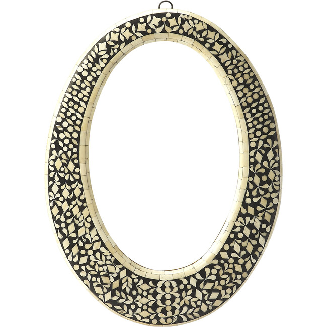 Orzo Bone Inlay Oval Mirror, Black/Ivory