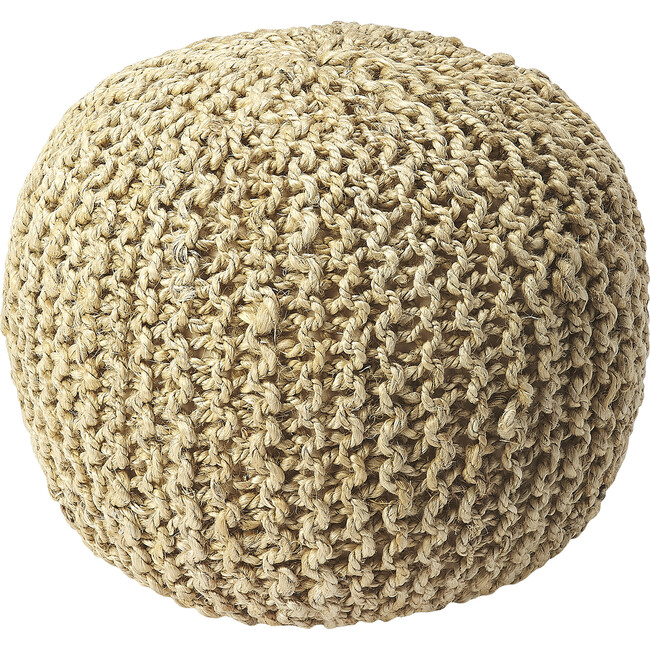 Knit Floor Pouf, Beige - Accent Seating - 1