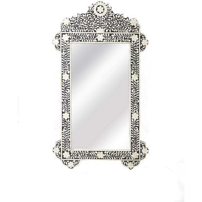 Vivienne Crown Bone Inlay Wall Mirror, Black