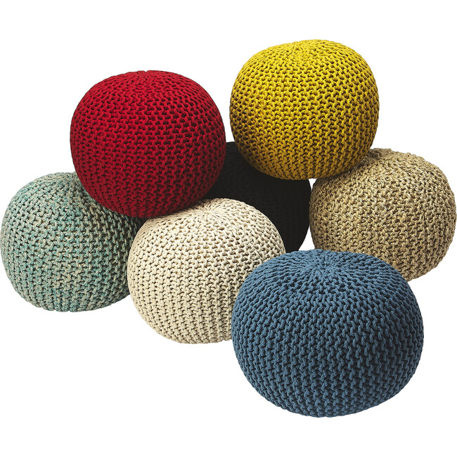 Knit Floor Pouf, Beige - Accent Seating - 4