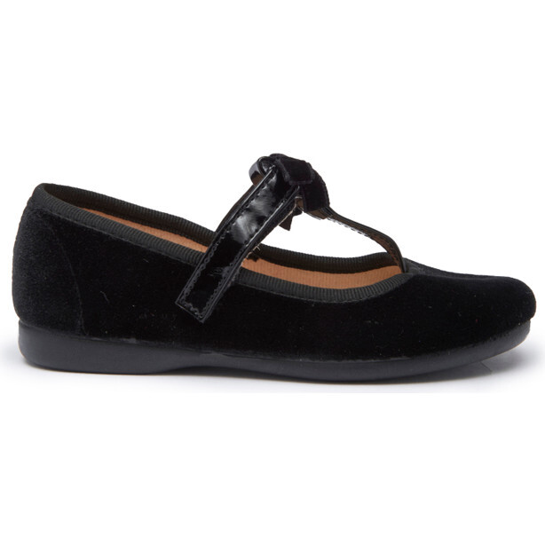 T-Strap Velvet Party Shoes, Black