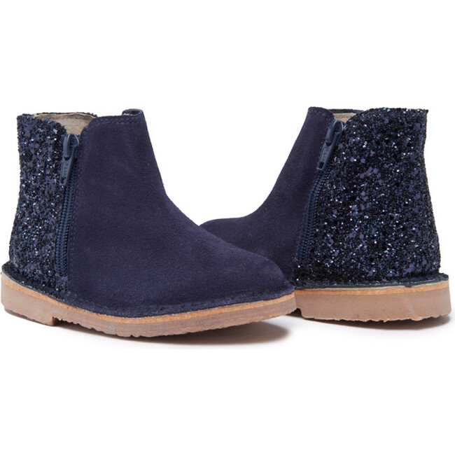 Glitter & Suede Chelsea Boots, Navy