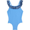 Ruffled Swimsuit, Blue Floral - One Pieces - 1 - thumbnail