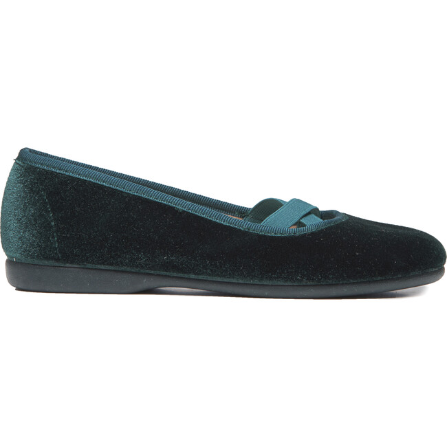Criss-Cross Ballet Flats, Dark Green Velvet - Flats - 2