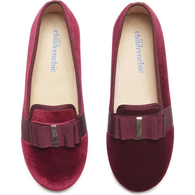 Grosgrain Bow Loafers, Burgundy Velvet - Childrenchic Shoes | Maisonette