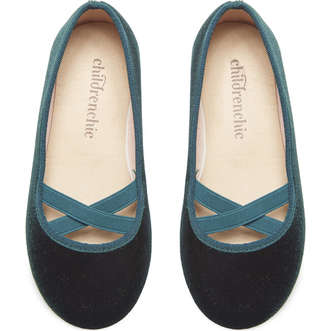 Criss-Cross Ballet Flats, Dark Green Velvet - Flats - 3
