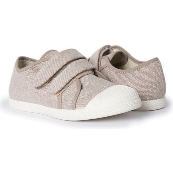 Canvas Double Velcro Sneakers, Taupe - Sneakers - 1