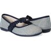 Brushed Linen Mary Janes with Ruched Grosgrain, Blue - Mary Janes - 1 - thumbnail
