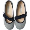 Brushed Linen Mary Janes with Ruched Grosgrain, Blue - Mary Janes - 3