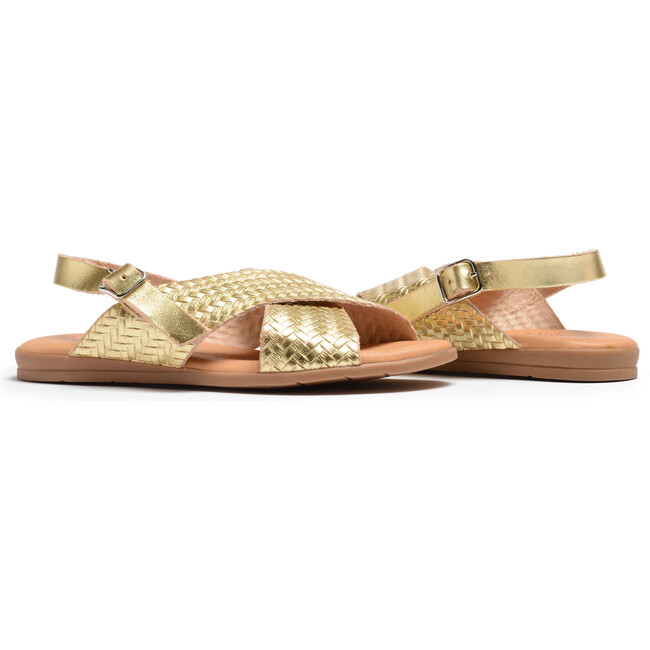 Braided Leather Sandals, Metallic Gold - Sandals - 1
