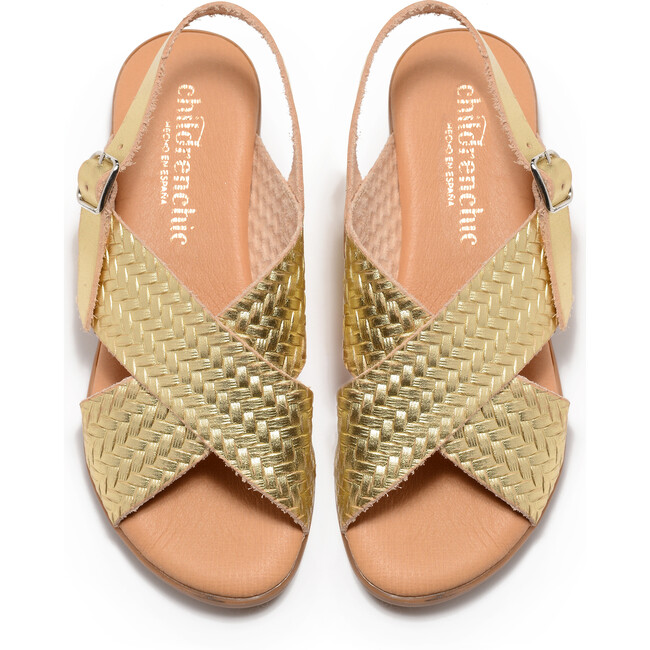 Braided Leather Sandals, Metallic Gold - Sandals - 2