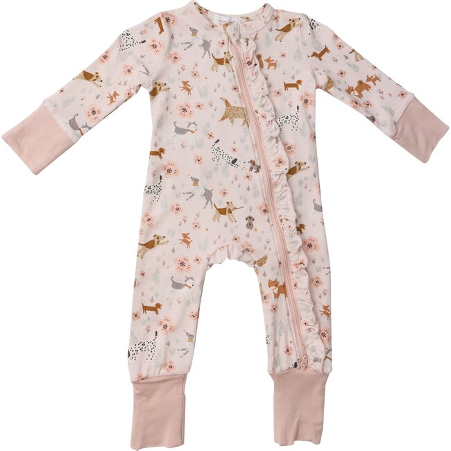 Floral Pups Romper, Pink