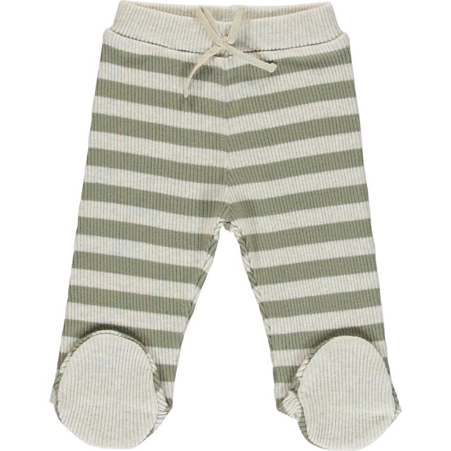 Vintage Pants with Feet, Green Stripe - Leggings - 1