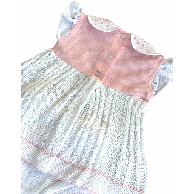 Knitted 3-Piece Set Dress with Bloomer, White with Pink - Mixed Apparel Set - 3