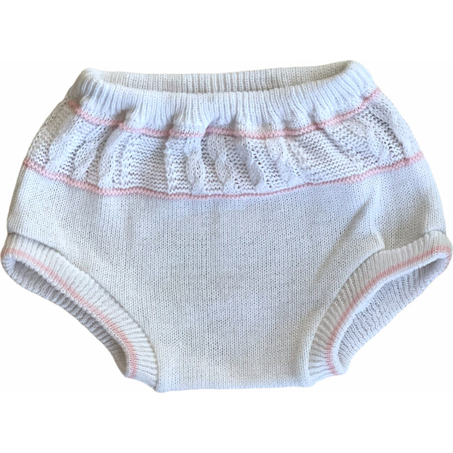 Knitted 3-Piece Set Dress with Bloomer, White with Pink - Mixed Apparel Set - 4