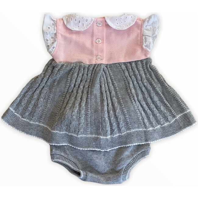 Knitted 2-Piece Set Dress with Bloomer, Pink with Grey
