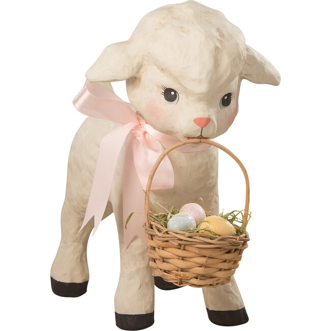 Paper Mache Spring Lamb With Basket - Accents - 1