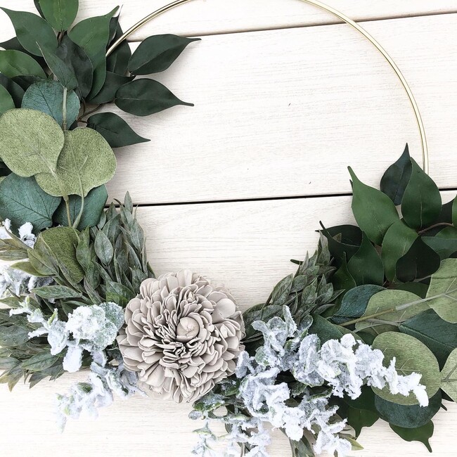 Farmhouse Hoop Wreath, Gray Dahlia - Wreaths - 4