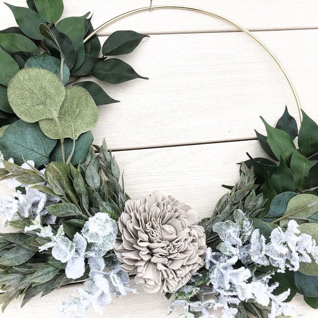Farmhouse Hoop Wreath, Gray Dahlia - Wreaths - 5