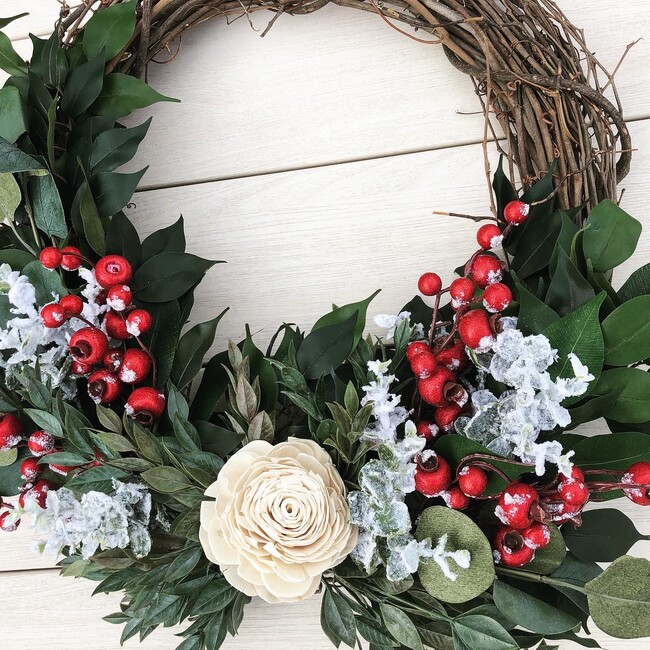 Christmas Wreath, White Rose - Wreaths - 3