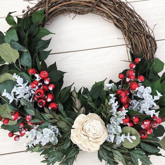 Christmas Wreath, White Rose - Wreaths - 4