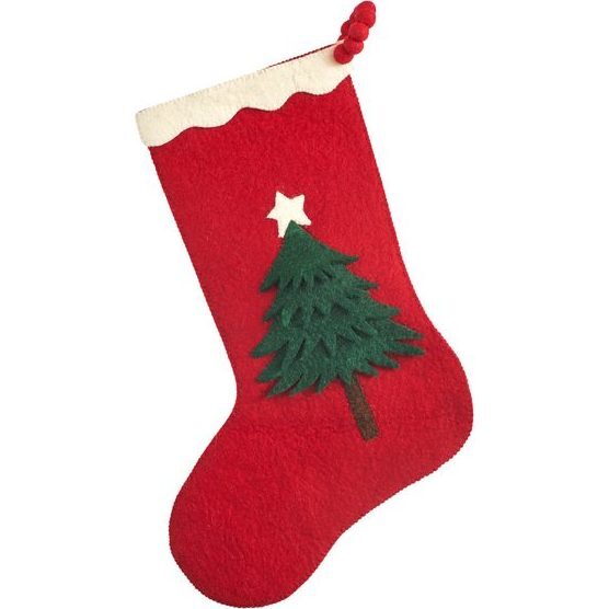 Hand Felted Wool Christmas Stocking - Tree on Red - Stockings - 1