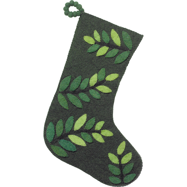Leaves Christmas Stocking, Green - Stockings - 1