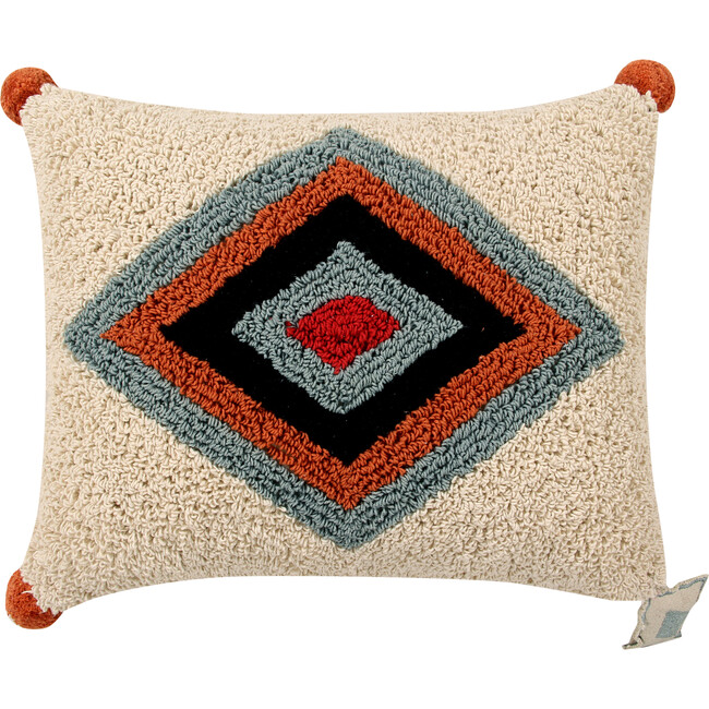 Rhombus Washable Pillow, Red/Aqua