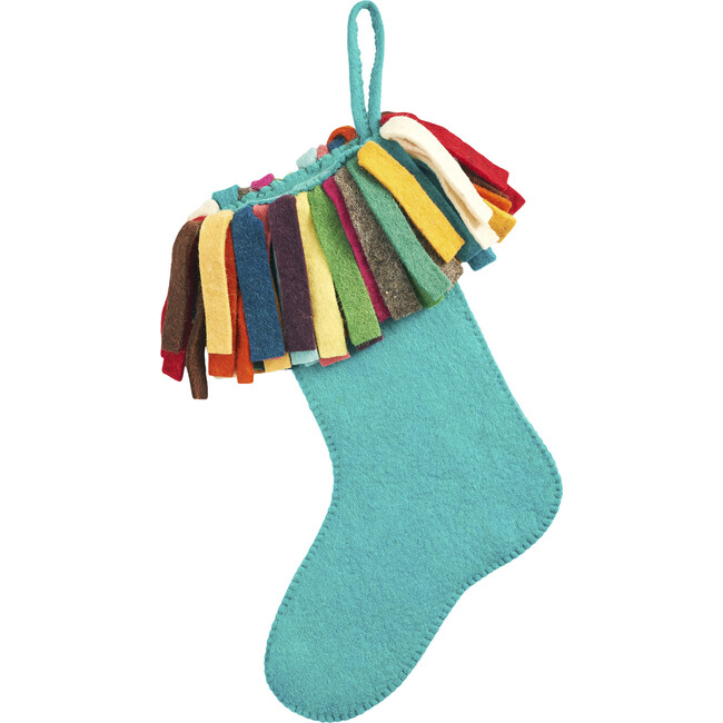 Fringe Christmas Stocking, Turquoise/Multi - Stockings - 1