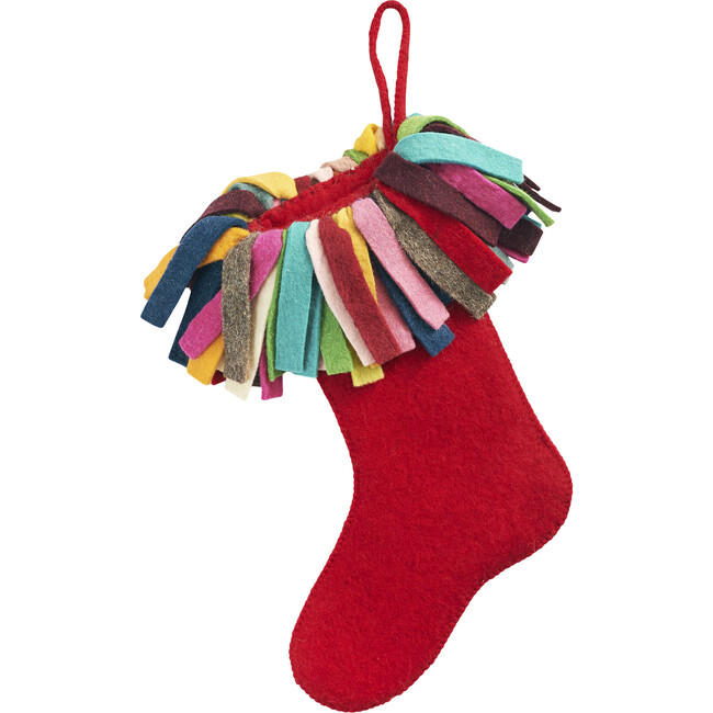 Fringe Christmas Stocking, Red/Multi - Stockings - 1