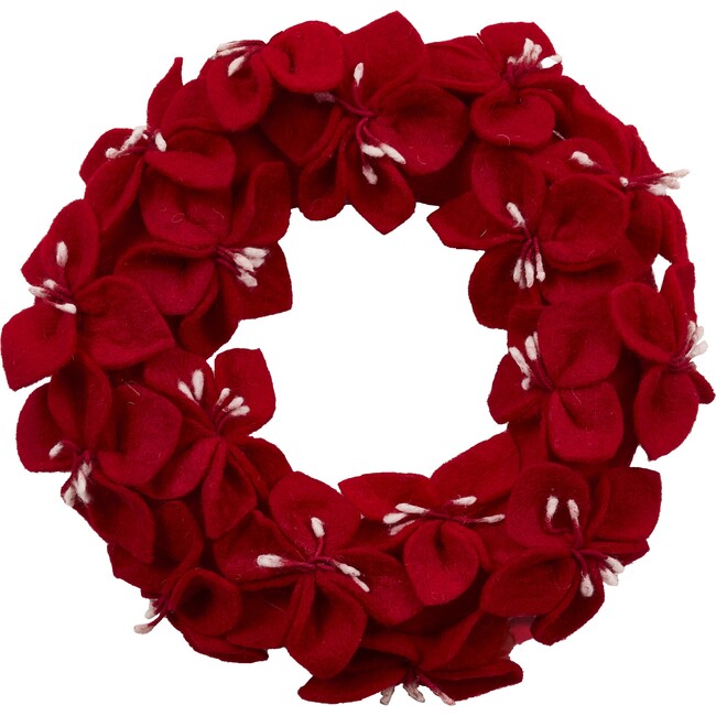 Handmade Hand Felted Wool Wreath, Red Amaryllis Flowers
