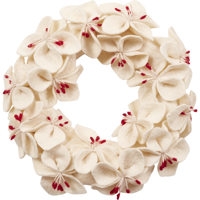 Handmade Hand Felted Wool Wreath, Cream Amaryllis Flowers