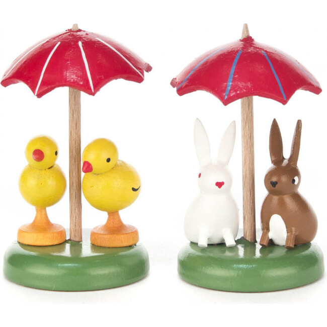 Bunnies and Chicks Under Umbrellas, Set of 2