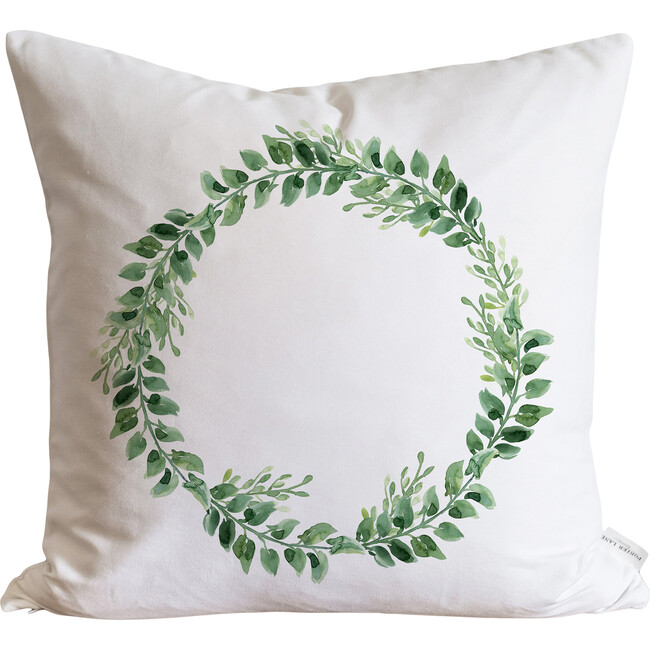 Greenery Wreath Pillow Cover, White - Pillows - 1