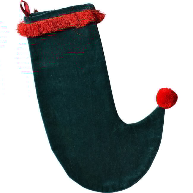 Velvet Stocking With Trim, Pine