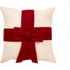 Christmas Pillow Cover in Hand Felted Wool, Red Bow on Cream - Accents - 1 - thumbnail
