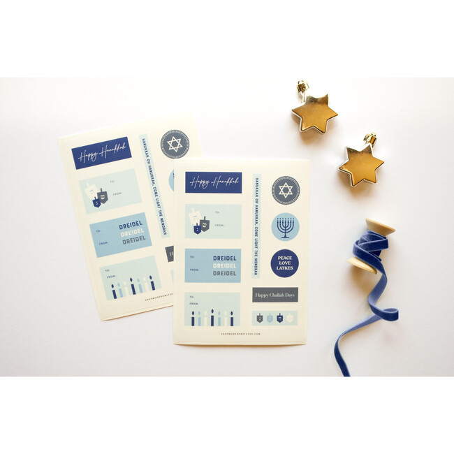 2 Sheets of Hanukkah Gifting Stickers, Blue - Paper Goods - 2
